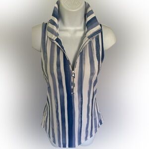 Inphorm Blue & White Stripe Zip-Front Top - M blue white.  Poly spandex